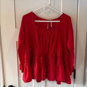 Free People Oversized Coral Smocked Boho Top XS 100% Cotton